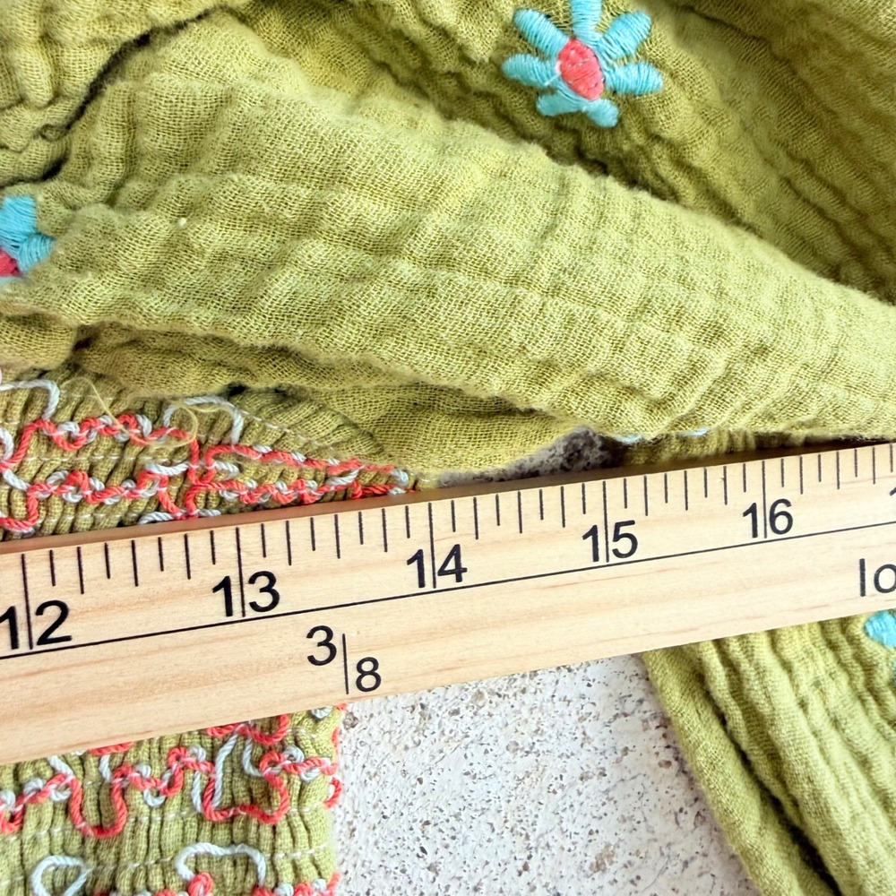 Midi Dress Smocked Puff Sleeve Floral Embroidered Gauze Cottagecore Boho Medium - Picture 8 of 9